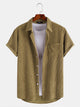 Mens Corduroy Plain Color Solid Short Sleeve Button Up Shirt