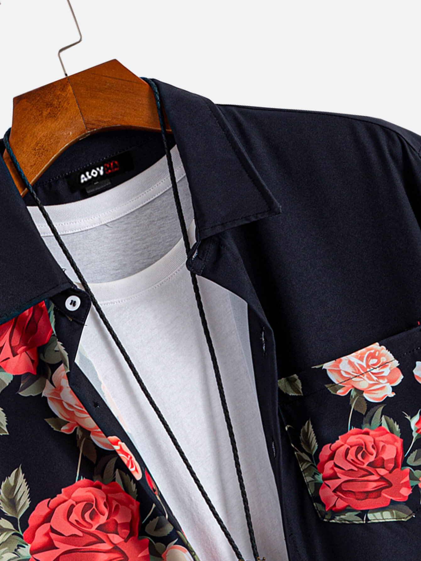 Men's Hawaiian Floral Patchwork Solid Button Up Resort Shirt