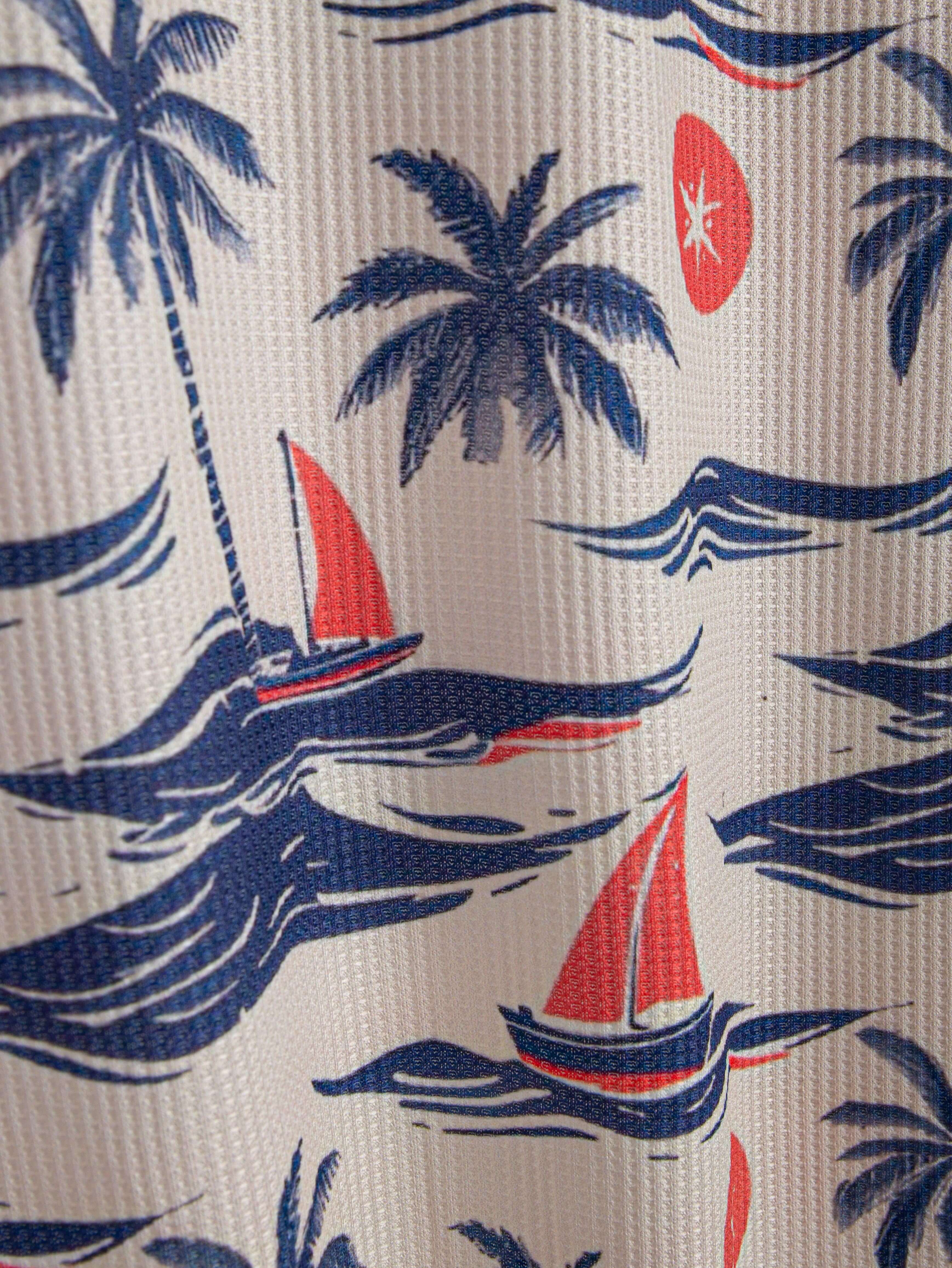 Men's Hawaiian Shirt Beach Boat Short Sleeve Waffle Textured Shirt