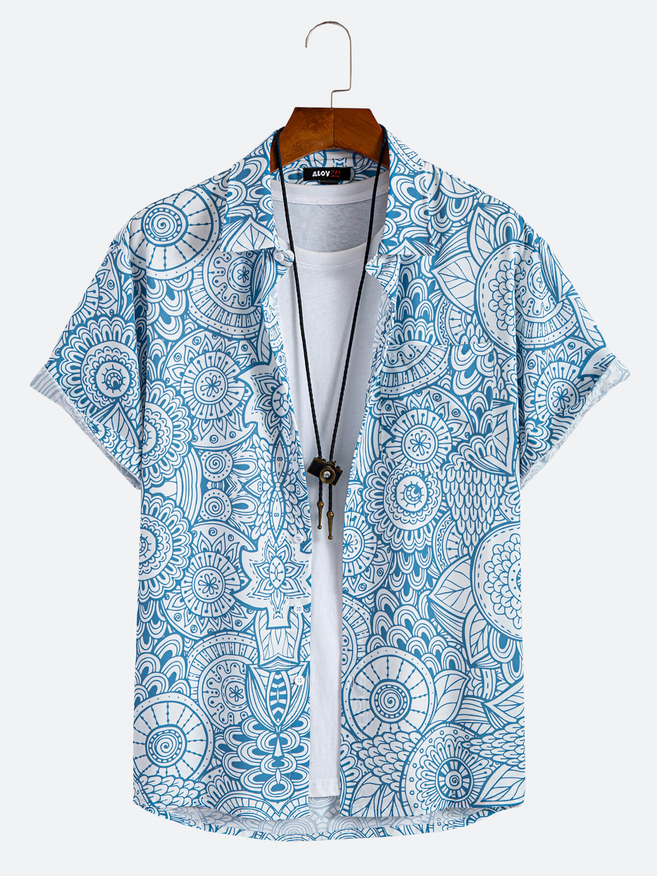 Men's Hawaiian Shirt Blue Graffiti Print Button Up Shirt