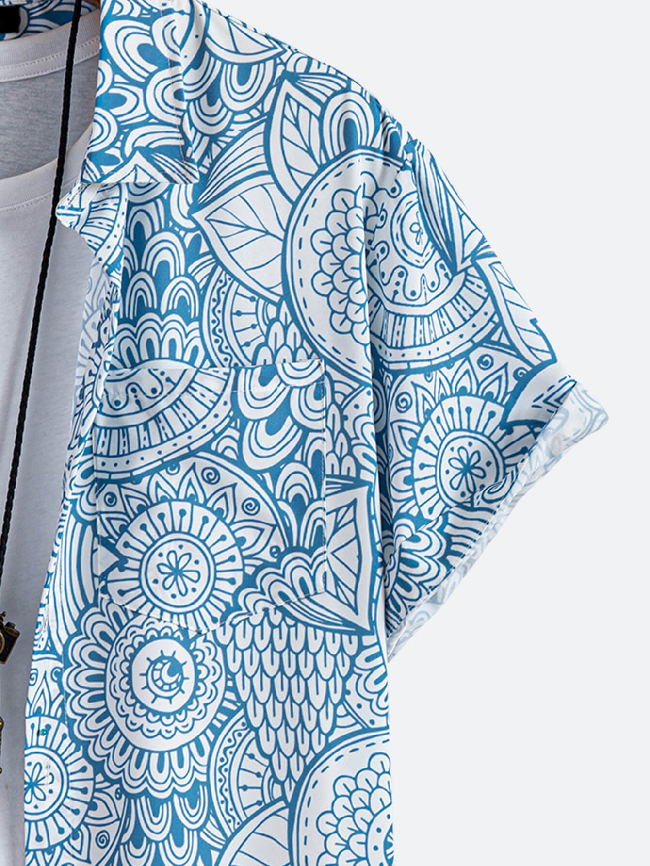 Men's Hawaiian Shirt Blue Graffiti Print Button Up Shirt