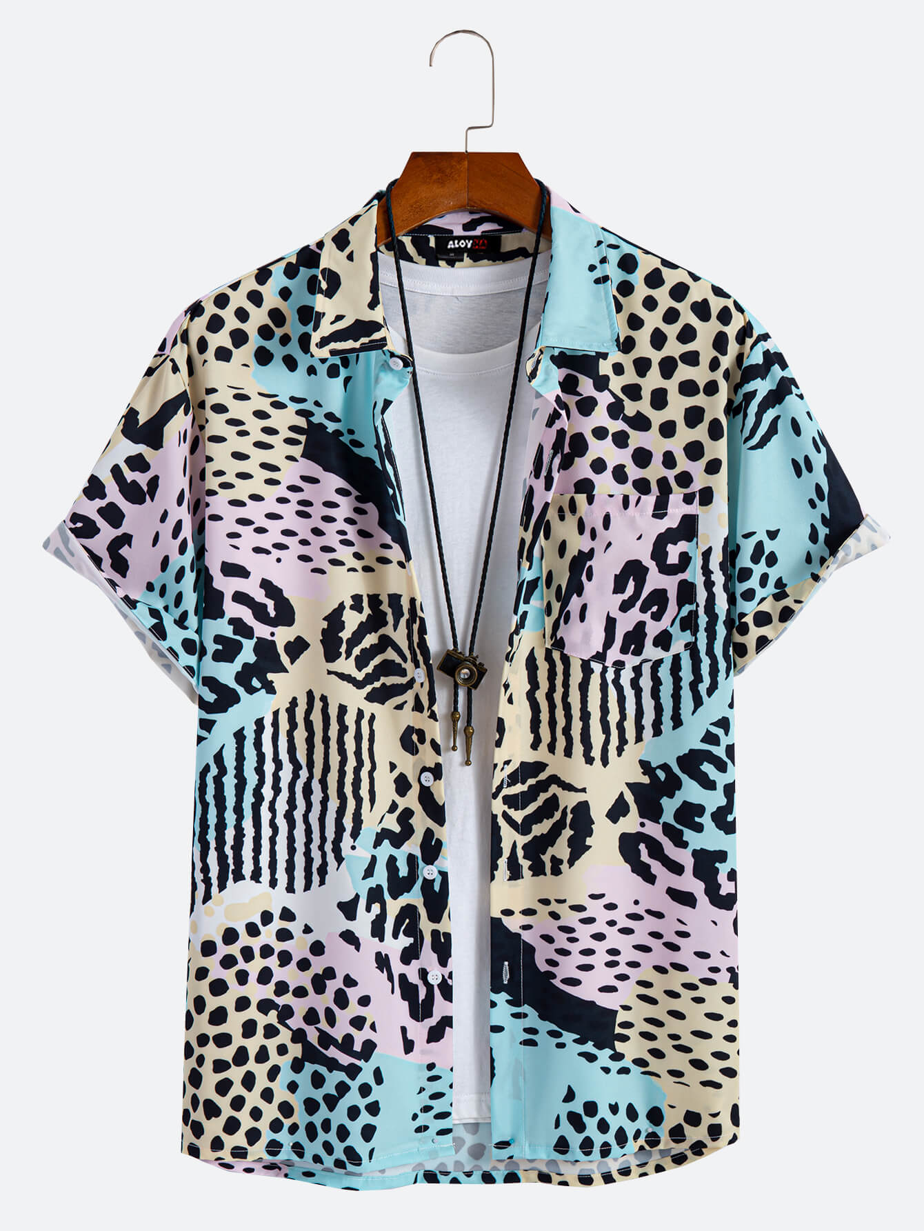 Men's Hawaiian Shirt Vintage Leopard Print Button Up Shirt