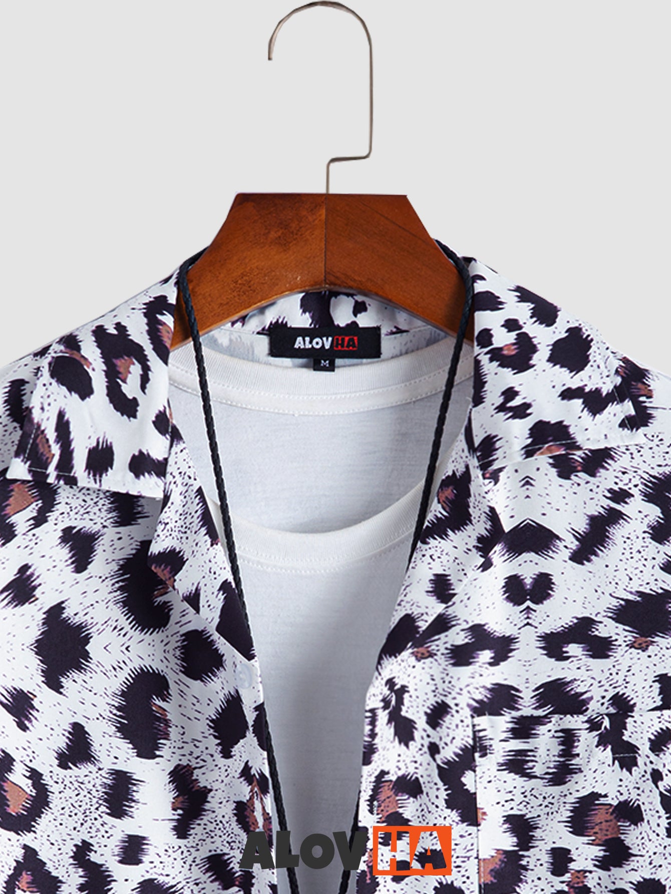 Men's Natural Leopard Print Animal Graphic Short Sleeve Button Up Cheetah Shirt