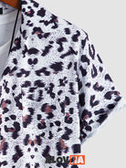 Men's Natural Leopard Print Animal Graphic Short Sleeve Button Up Cheetah Shirt