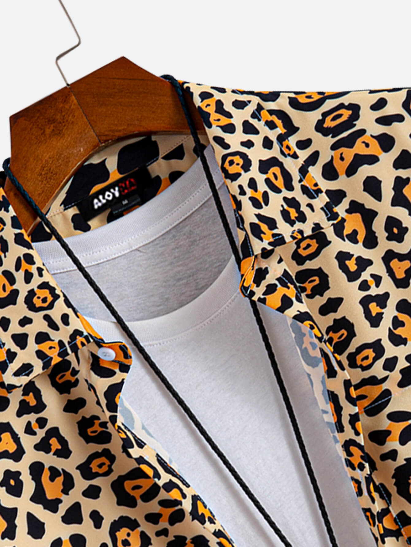 Men's Vintage Hawaiian Leopard Print Button Up Resort Shirt