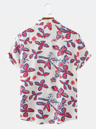 Mens Hawaiian Floral Short Sleeve Button Up Collared Aloha Vacation Shirt