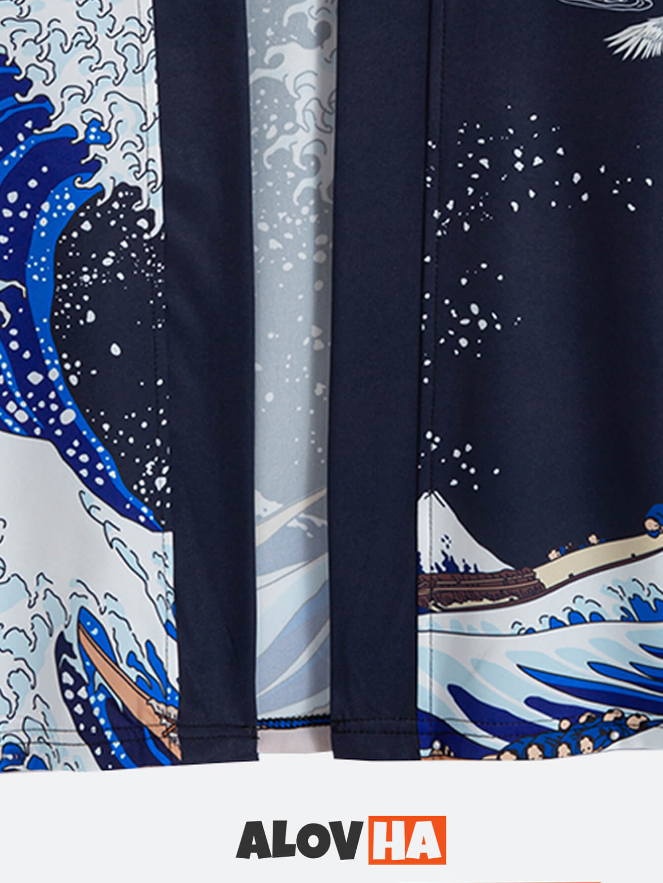 Mens Kimono Sea Waves Print Traditional Japanese Attire Silky Kimono and Pants Set