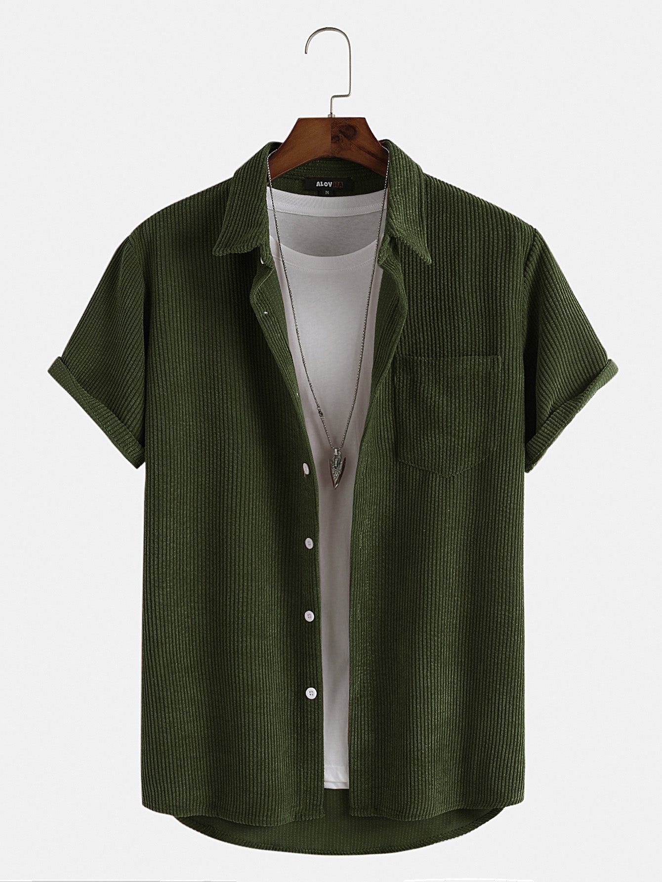 Mens Soft Corduroy Pocket Shirt Short Sleeve Solid Top