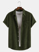 Mens Soft Corduroy Pocket Shirt Short Sleeve Solid Top