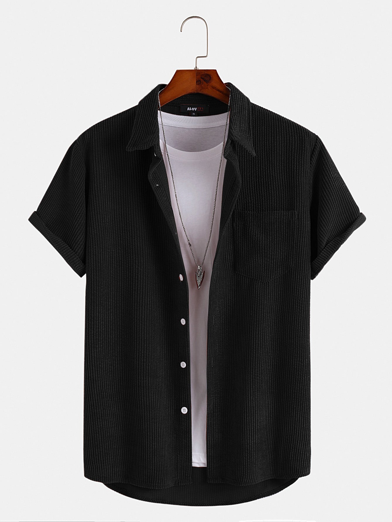 Mens Soft Corduroy Pocket Shirt Short Sleeve Solid Top