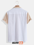 Mens Vintage Cotton Softly Textured Short Sleeve Button Up Camp Collar Casual Vacation Shirt