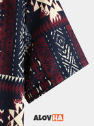 Mens Vintage Ethnic Aztec Print Totem Short Sleeve Button Shirt