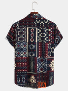 Mens Vintage Ethnic Aztec Print Totem Short Sleeve Button Shirt