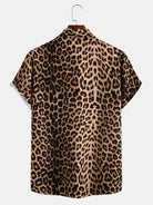 Mens Wild Leopard Print Short Sleeve Button Up Collared Shirt