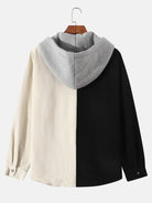 New Men's Black And White Patchwork Corduroy Long-Sleeved Hoodie