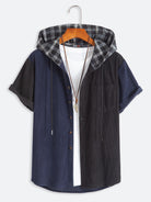 New Men's Corduroy Patchwork Short Sleeve Button Up Hoodie