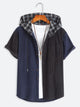 New Men's Corduroy Patchwork Short Sleeve Button Up Hoodie