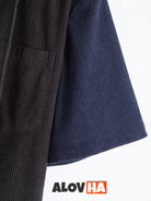 New Men's Corduroy Patchwork Short Sleeve Button Up Hoodie