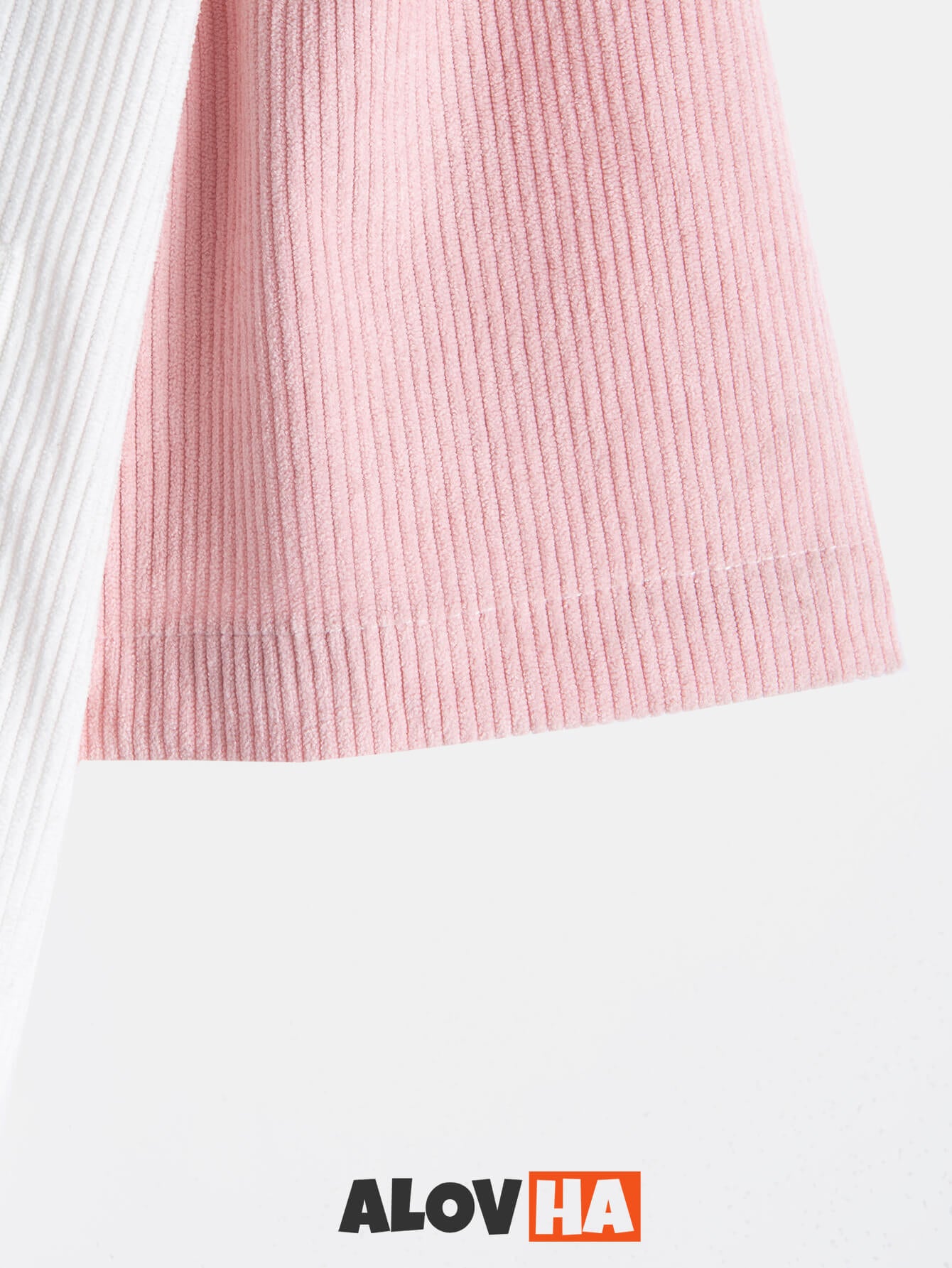New Pink and White Patchwork Corduroy Button-Up Shirt