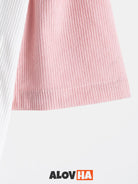 New Pink and White Patchwork Corduroy Button-Up Shirt
