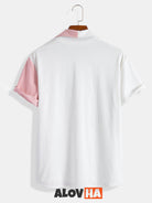 New Pink and White Patchwork Corduroy Button-Up Shirt
