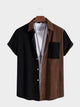 Paneled Corduroy Lapel Striped Shirt