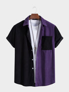 Paneled Corduroy Lapel Striped Shirt