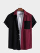 Paneled Corduroy Lapel Striped Shirt