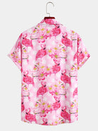 Pink Flamingo Print Lapel Shirt