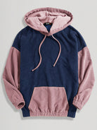 Relaxed Corduroy Patchwork Kangaroo Pocket Hoodie