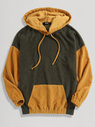 Relaxed Corduroy Patchwork Kangaroo Pocket Hoodie