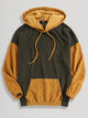 Relaxed Corduroy Patchwork Kangaroo Pocket Hoodie