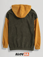 Relaxed Corduroy Patchwork Kangaroo Pocket Hoodie
