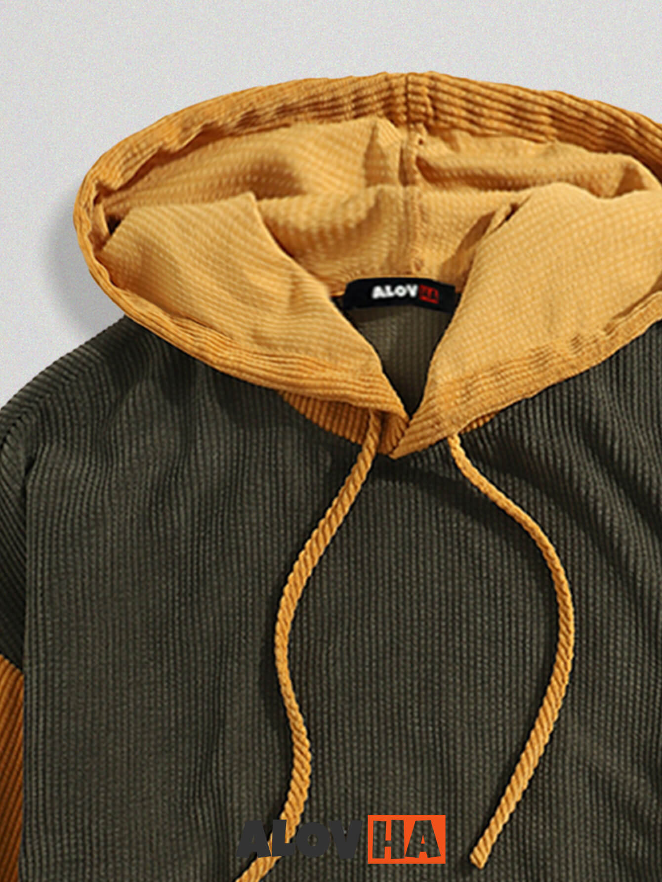 Relaxed Corduroy Patchwork Kangaroo Pocket Hoodie