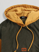 Relaxed Corduroy Patchwork Kangaroo Pocket Hoodie
