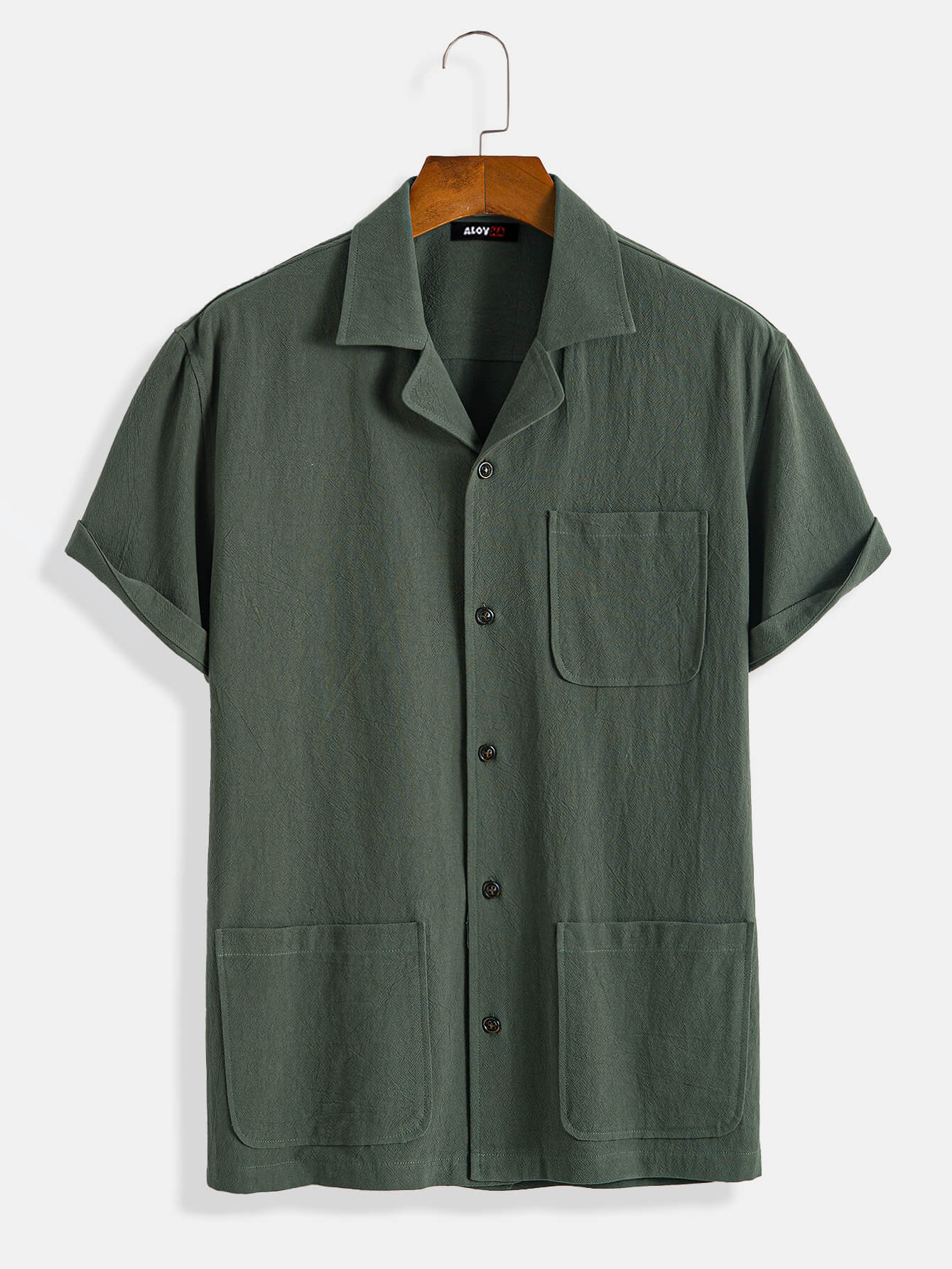 Retro Classic Casual Solid Color Short Sleeve Multi-Pocket Shirt