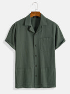 Retro Classic Casual Solid Color Short Sleeve Multi-Pocket Shirt