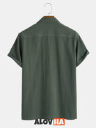 Retro Classic Casual Solid Color Short Sleeve Multi-Pocket Shirt