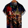 Retro Santa Gift Print Lapel Shirt