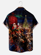 Retro Santa Gift Print Lapel Shirt