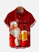 Santa Claus Drinking Beer Lapel Red Shirt
