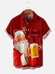 Santa Claus Drinking Beer Lapel Red Shirt