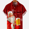 Santa Claus Drinking Beer Lapel Red Shirt