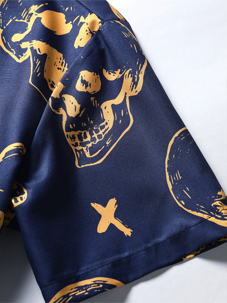Skull Print Breathable Lapel Shirt