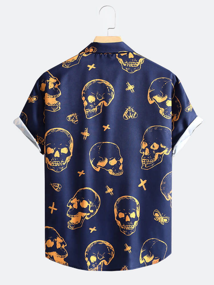 Skull Print Breathable Lapel Shirt