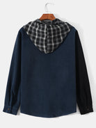 Stylish Corduroy Paneled Long-Sleeved Plaid Hoodie