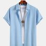 Texture Solid Lapel Button Up Casual Shirt