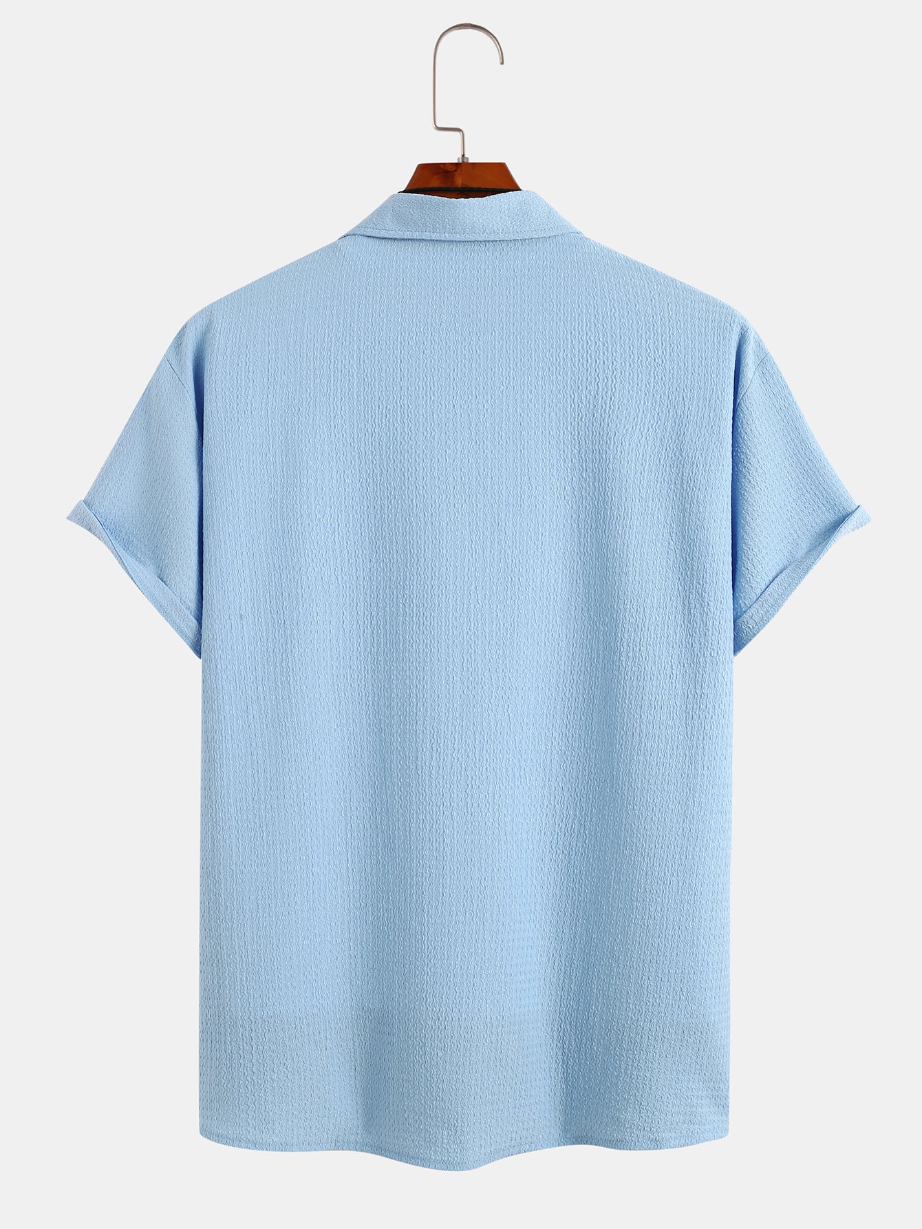 Texture Solid Lapel Button Up Casual Shirt