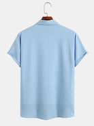 Texture Solid Lapel Button Up Casual Shirt