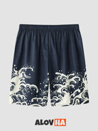 Two-Piece Kimono Set With Wave Element Print